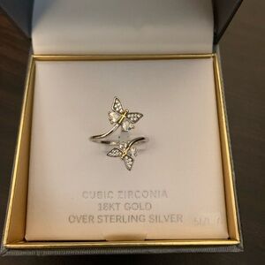 Primrose butterfly ring, cubic zirconia 18kt gold over sterling silver